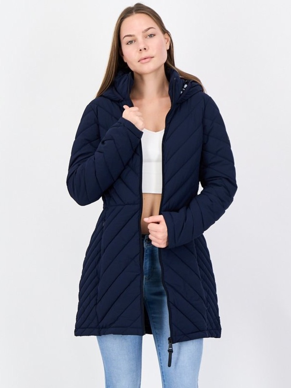 DKNY Packable Water-Resistant Lightweight Hooded Puffer Jacket Navy Size S New🏷️